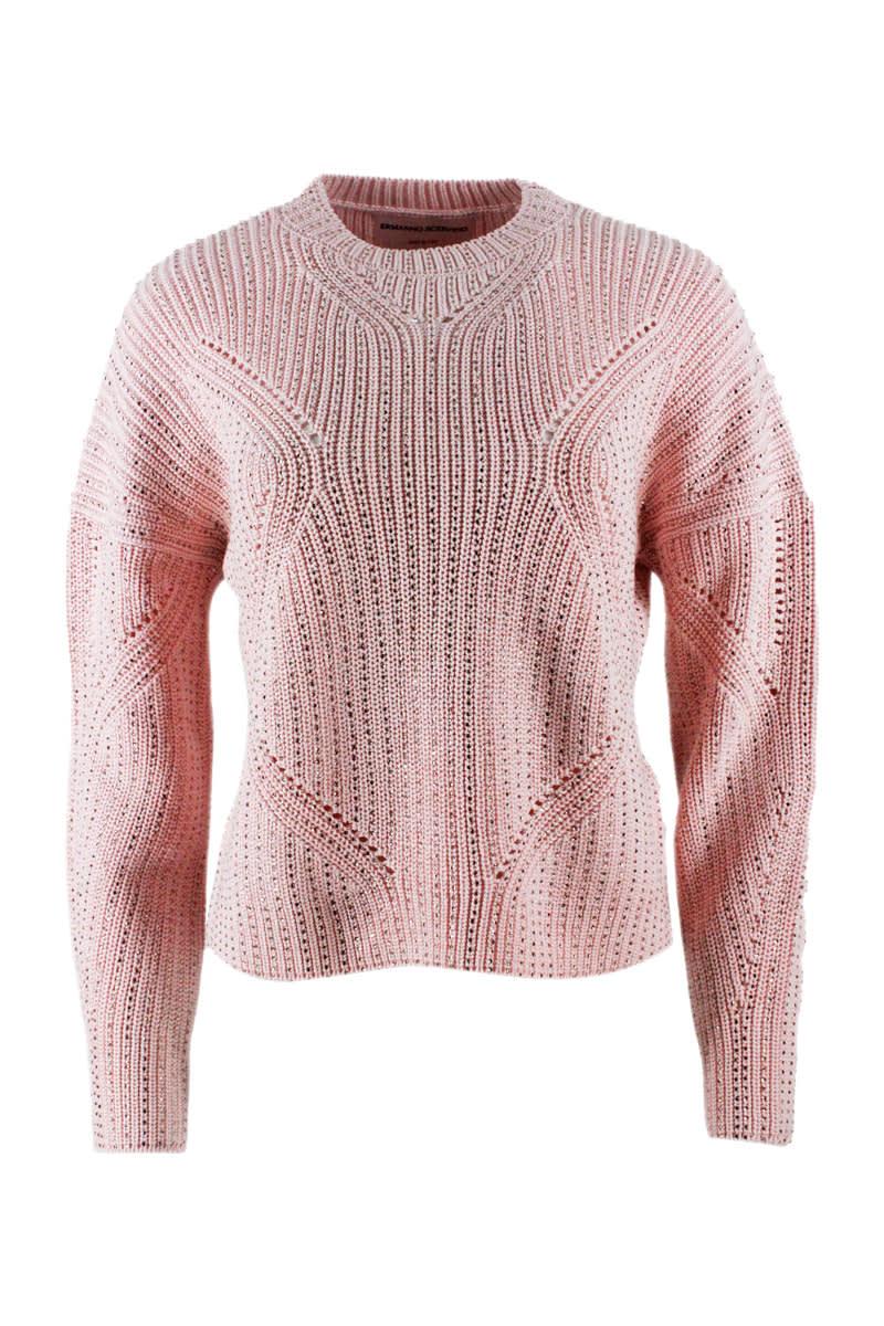 ermanno scervino long-sleeved crew neck sweater in cotton with crystals