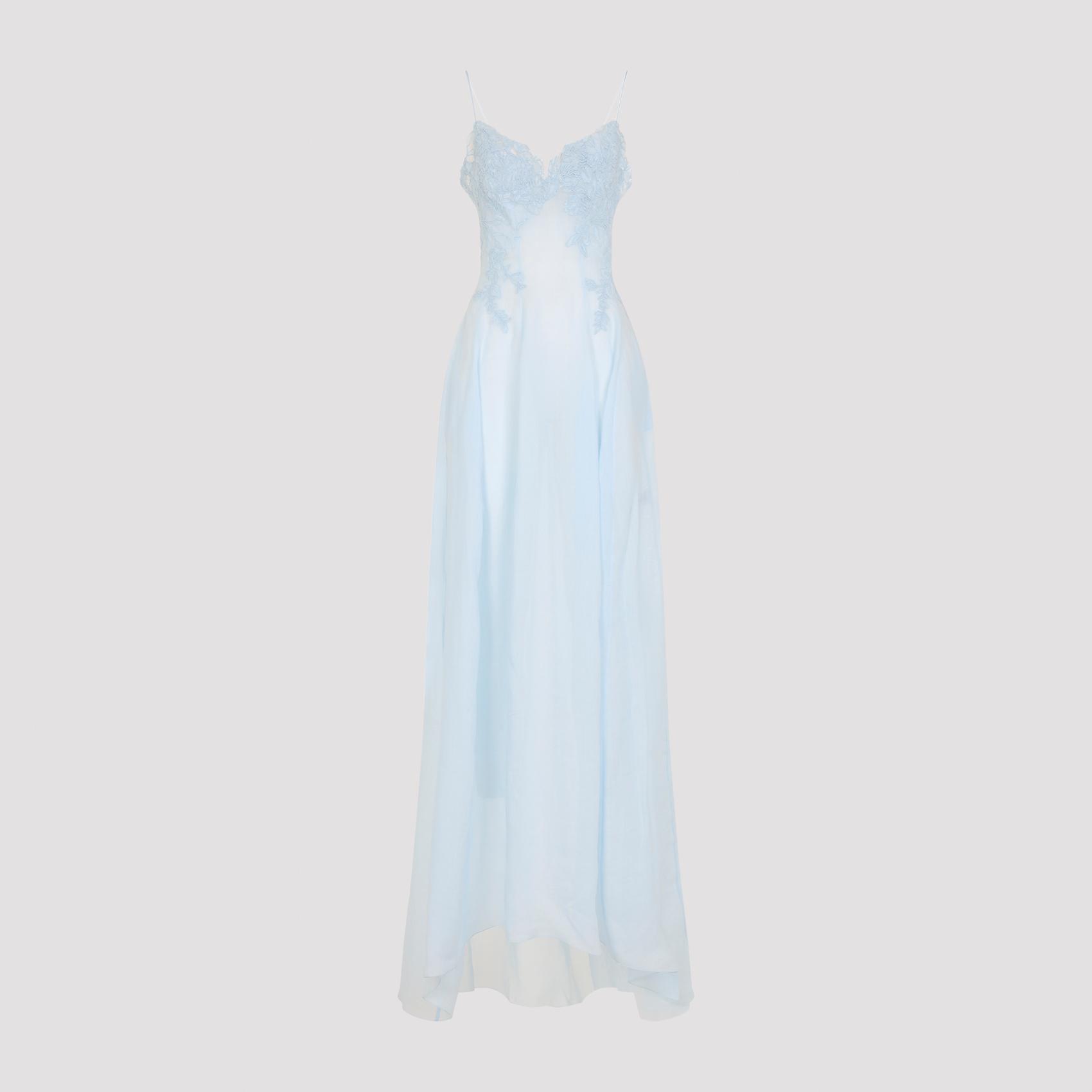 ermanno scervino ramie long dress blue - women