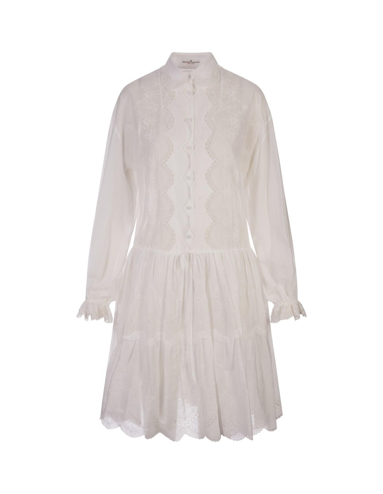 ermanno scervino white midi shirt dress with flower embroidery