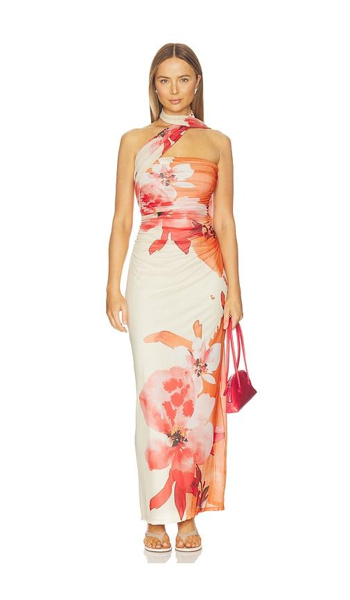especia mai-tai long dress in orange.