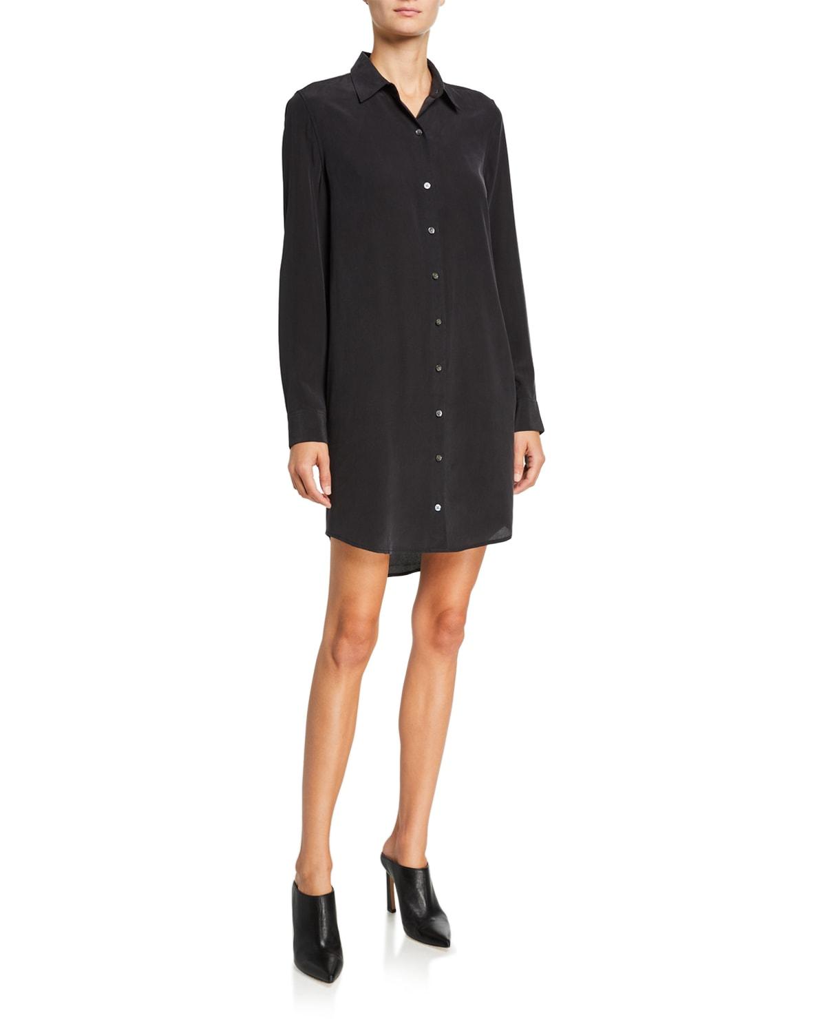 essential long-sleeve silk shirtdress