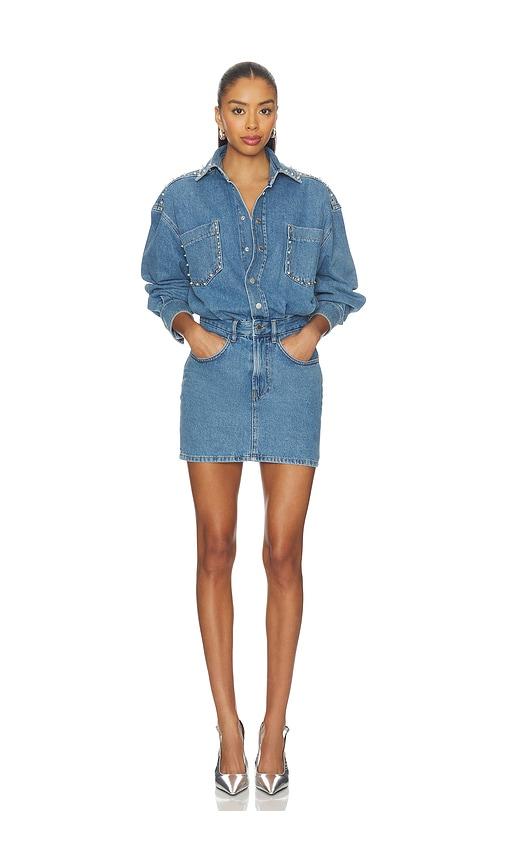 essentiel antwerp ilene denim dress in blue.
