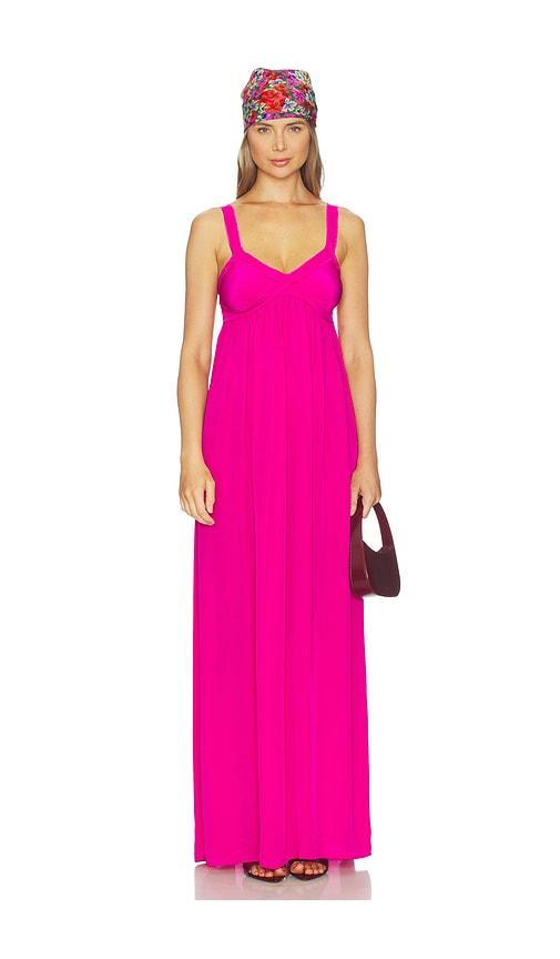 essentiel antwerp jacobean maxi babydoll dress in pink.