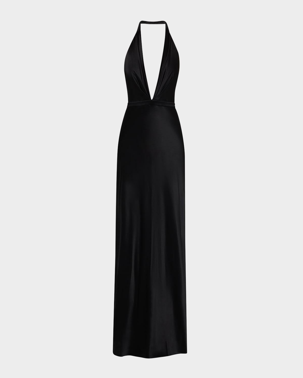 essy plunging halter silk gown