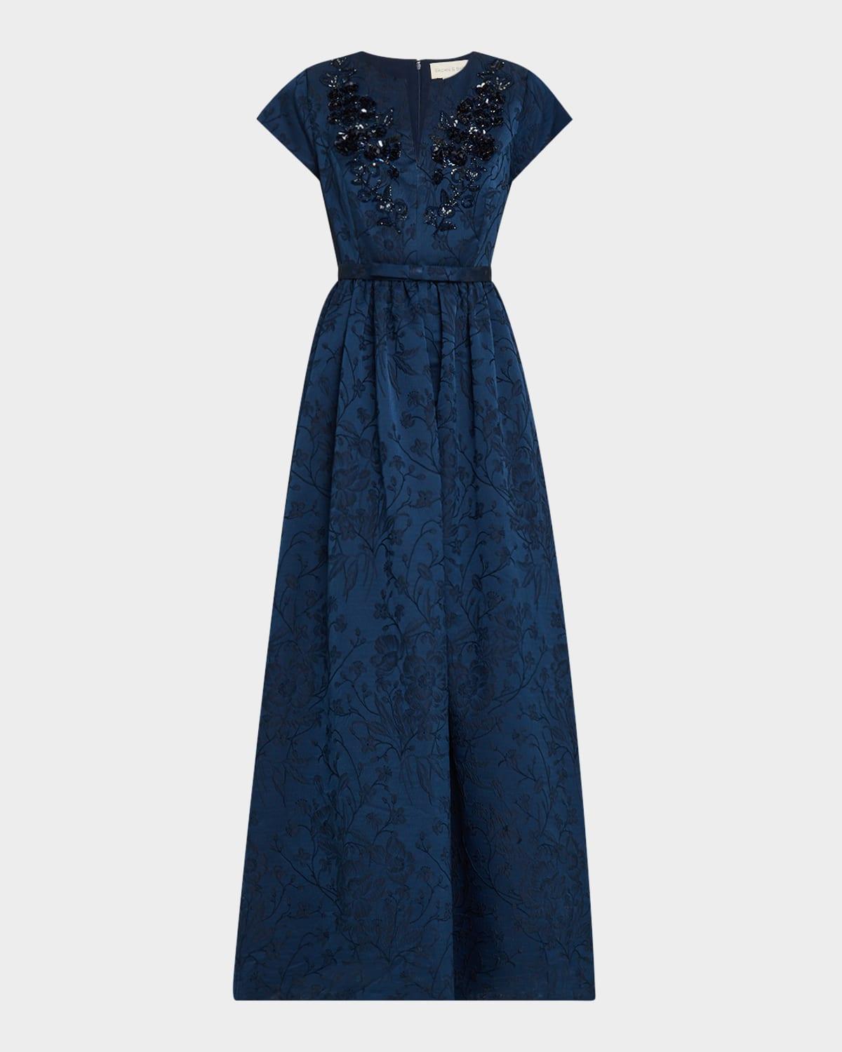 estelle beaded floral jacquard gown
