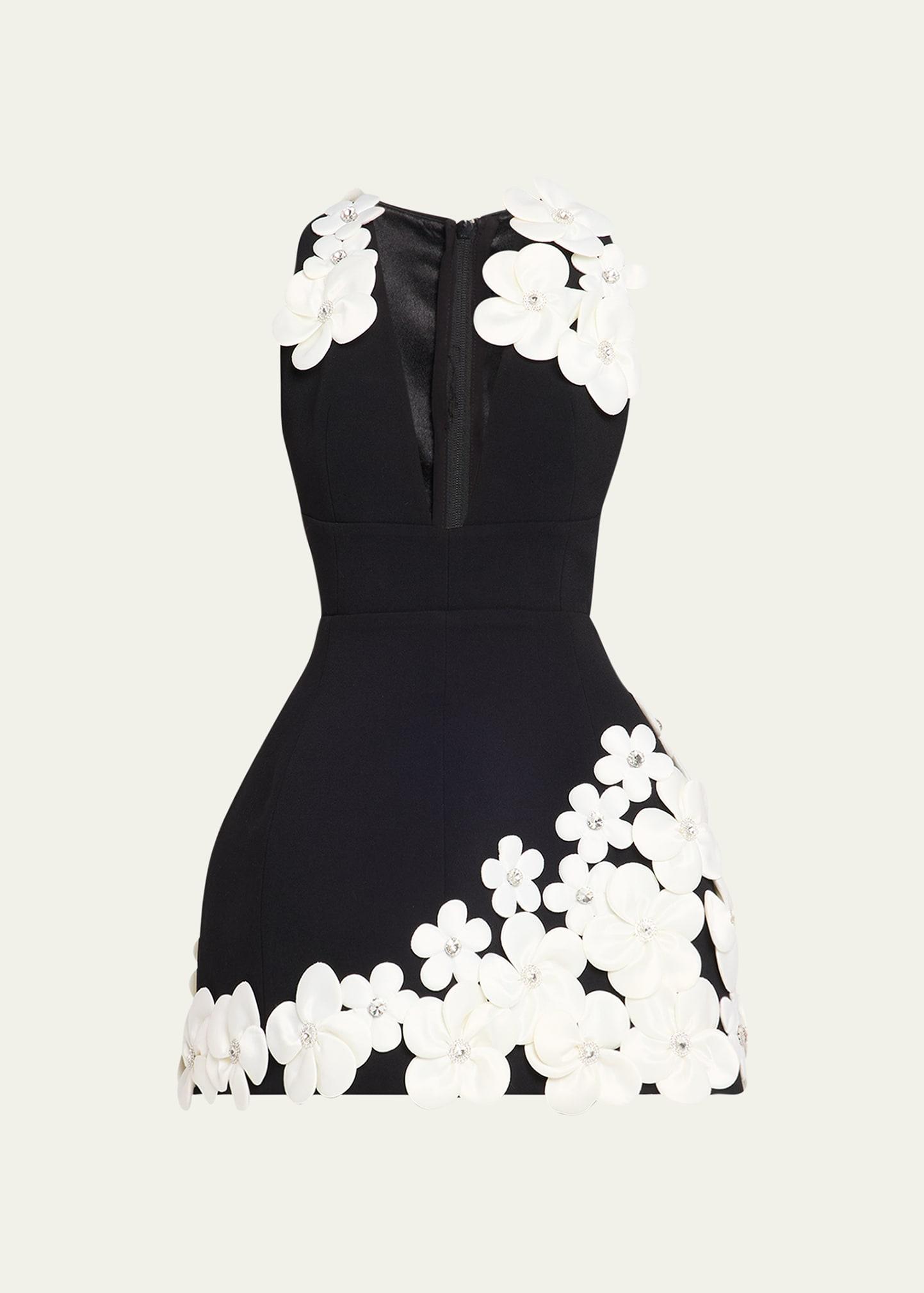 estelle deep v-neck floral applique mini dress
