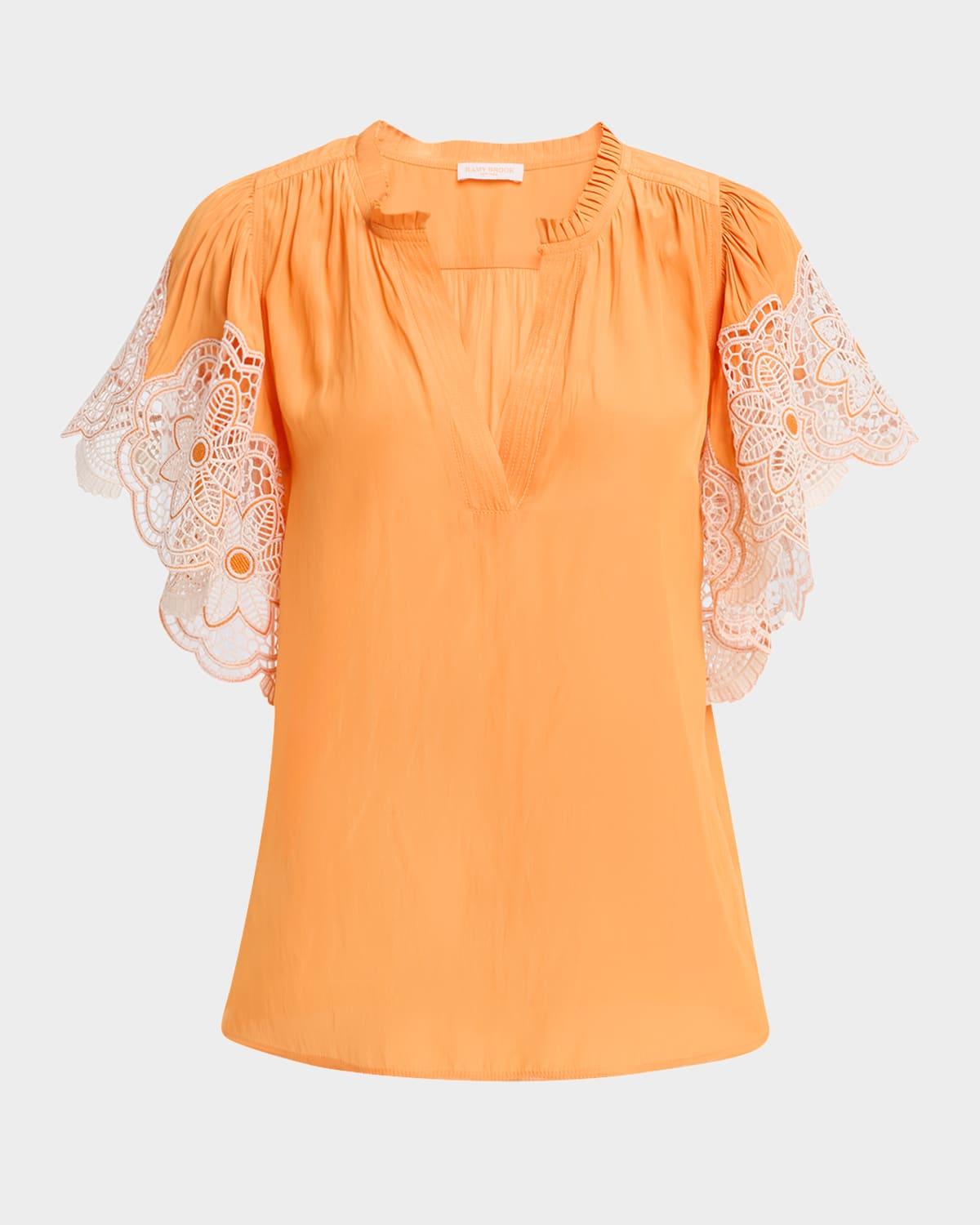 esti embroidered-sleeve top