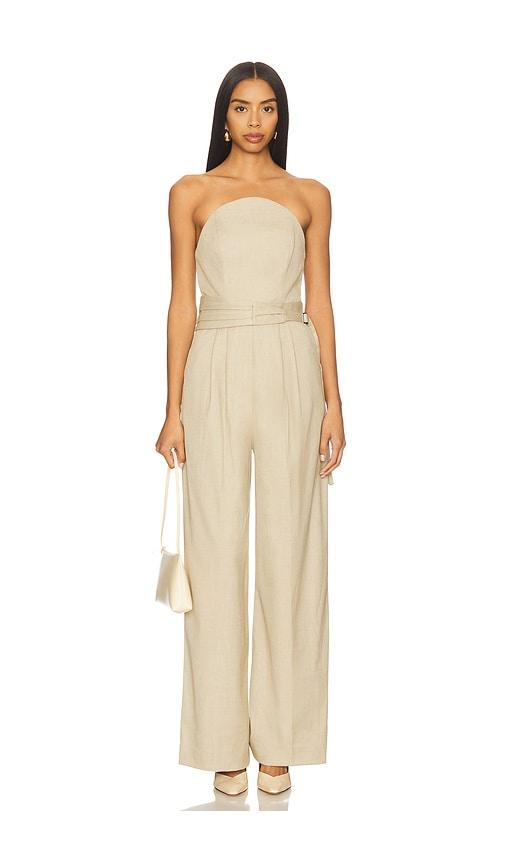 et ochs crosby jumpsuit in taupe.