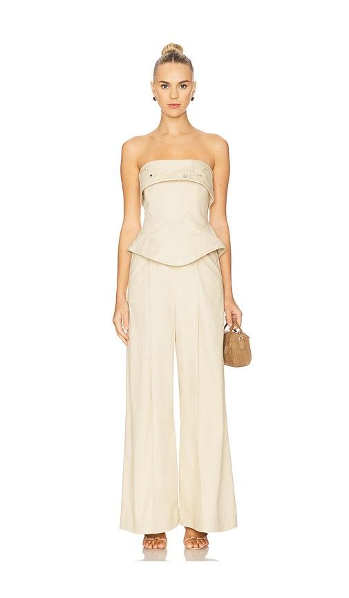et ochs jordan corset bustier jumpsuit in nude.