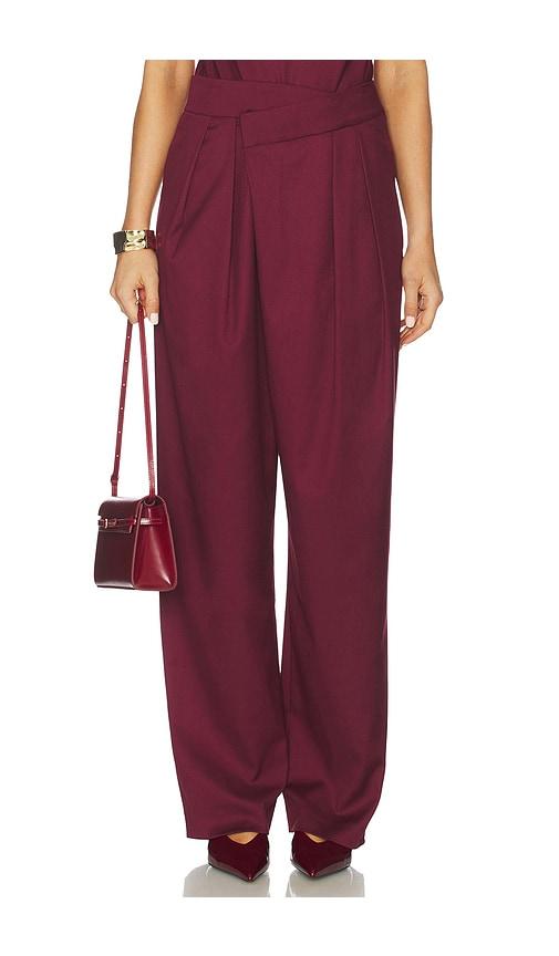 et ochs leon asymmetric pant in burgundy.