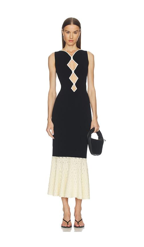 et ochs maude knit midi dress in black,ivory.