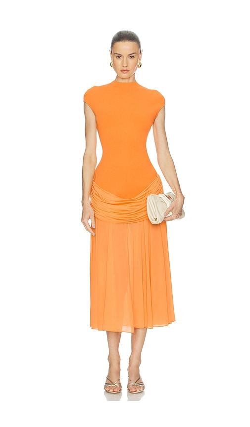 et ochs nola knit combo dress in tangerine.