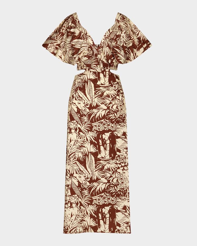 eternal jungle ruffle cutout ankle dress