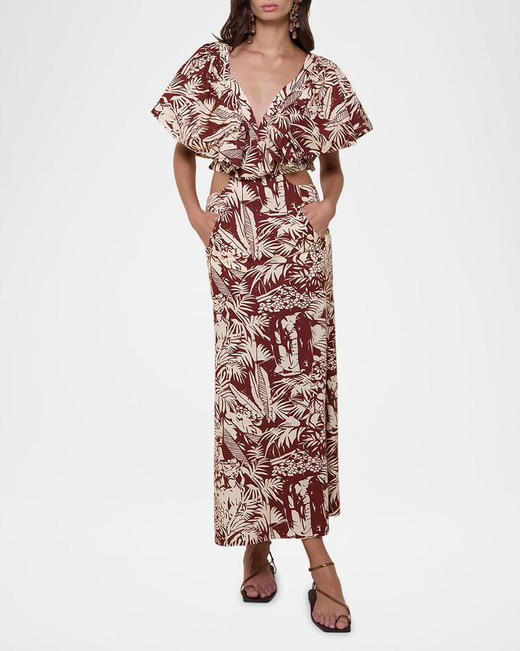 eternal jungle ruffle cutout ankle dress