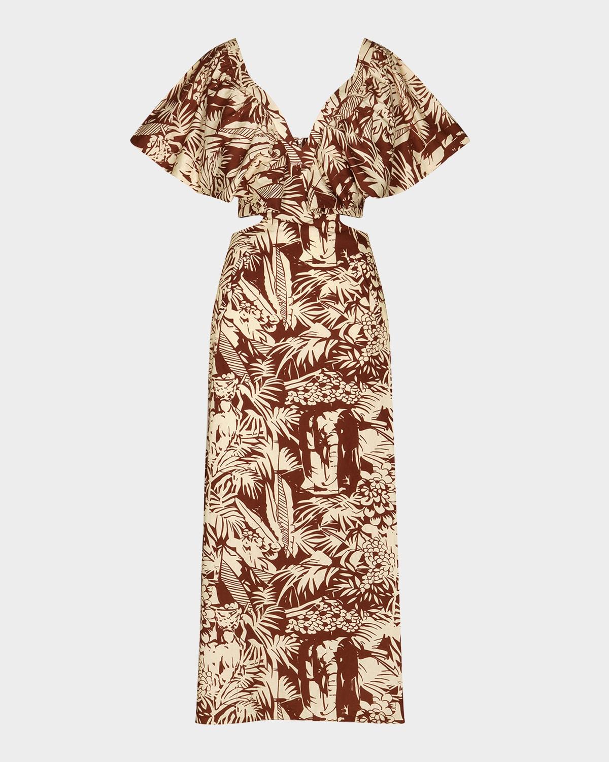eternal jungle ruffle cutout ankle dress