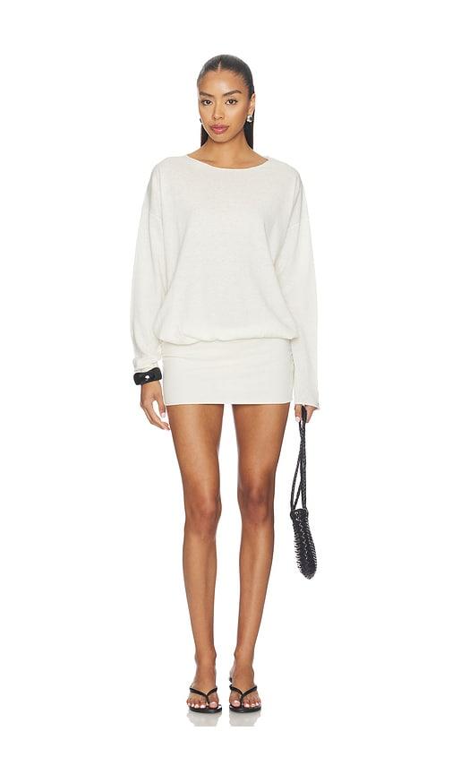 eterne boatneck mini dress in ivory.