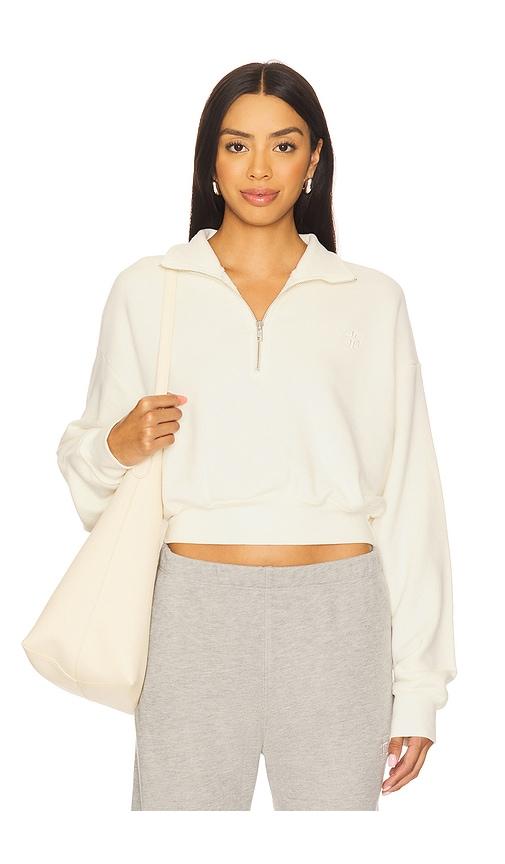 eterne cropped half zip sweatshirt in cream.