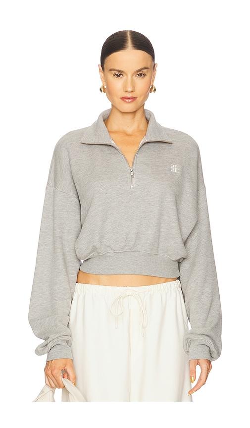 eterne cropped half zip sweatshirt in grey.