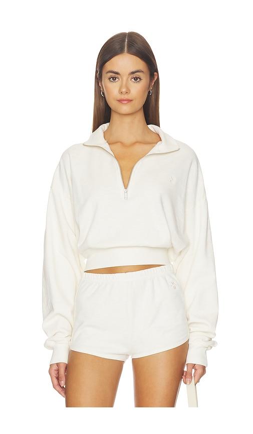 eterne cropped half-zip sweatshirt in ivory.