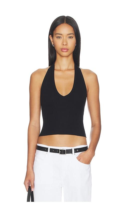 eterne cropped halter top in black.