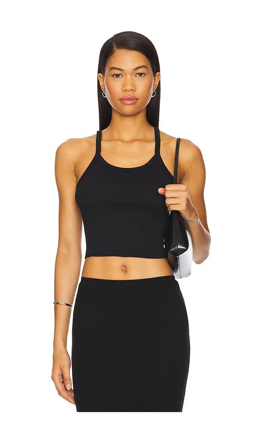 eterne cropped rib tank top in black.
