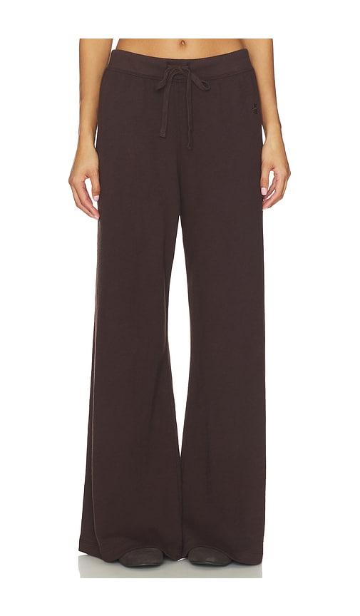 eterne drawstring lightweight french terry wide leg sweatpant in brown.