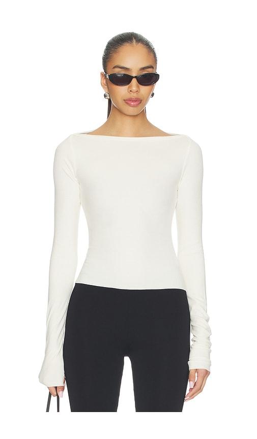 eterne long sleeve boatneck top in cream.