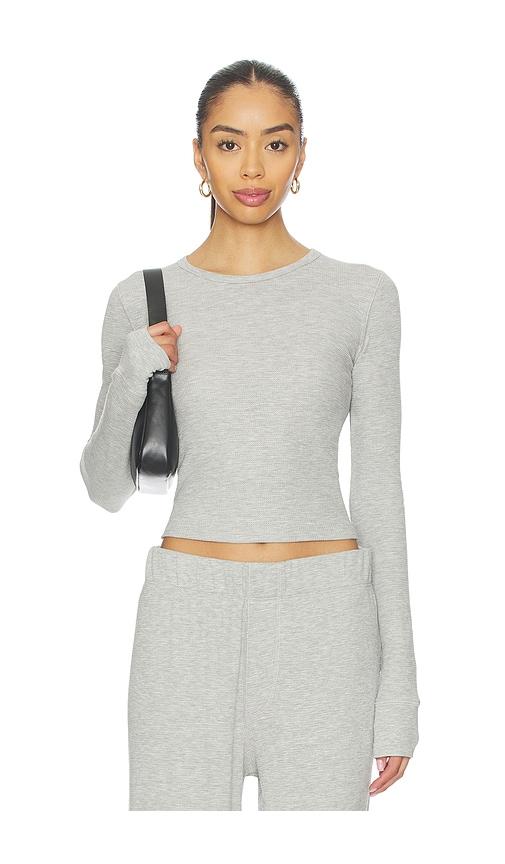 eterne long sleeve thermal top in light grey.