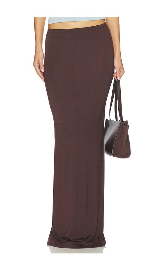 eterne maxi soft jersey skirt in brown.