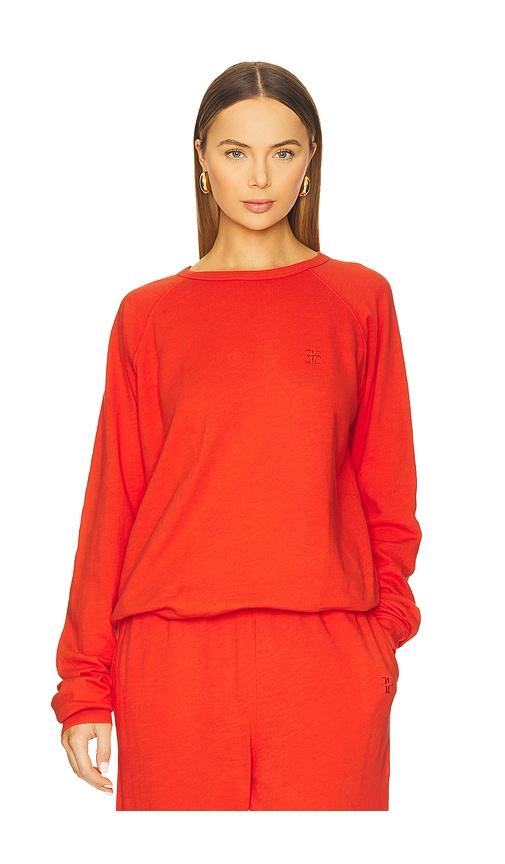 eterne oversized lightweight french terry raglan sweatshirt in orange.