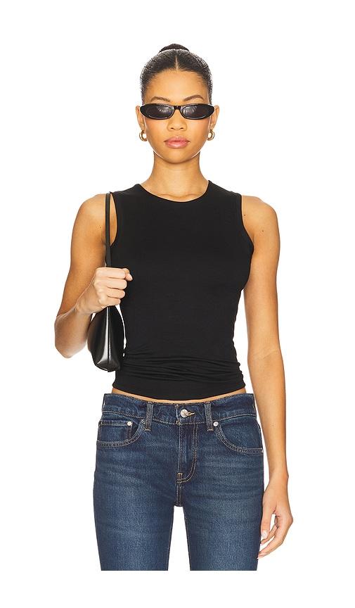 eterne sleeveless crewneck soft jersey top in black.