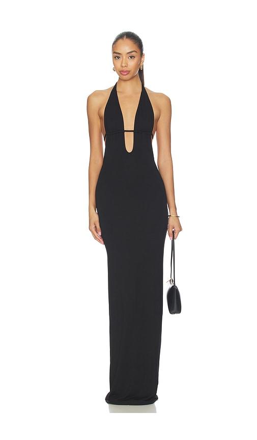 eterne soft jersey gigi maxi dress in black.