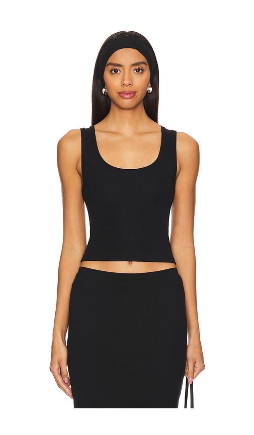 eterne square neck tank top in black.