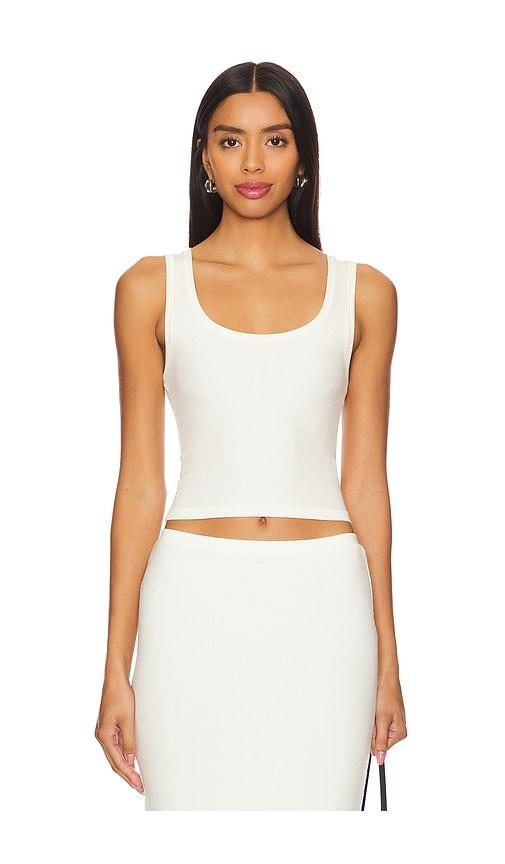 eterne square neck tank top in cream.