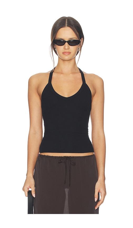 eterne v-neck racerback tank in black.