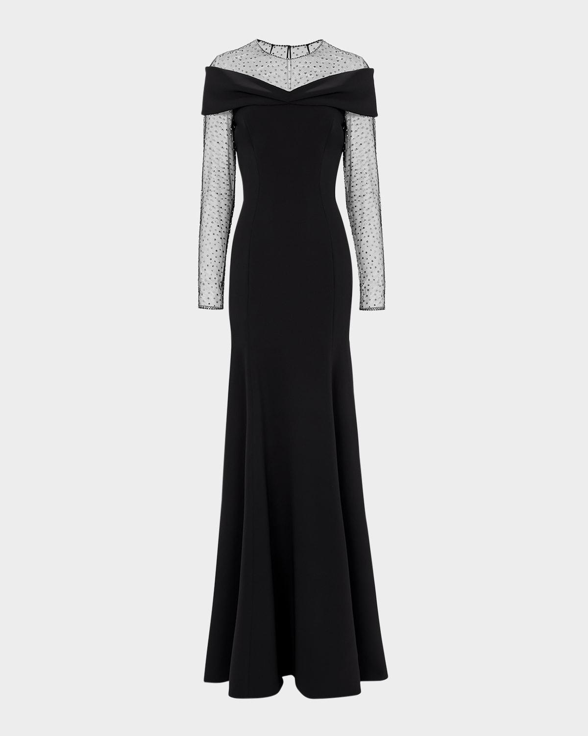 etienne crystal illusion off-the-shoulder gown