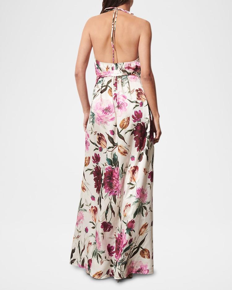 etna floral belted halter maxi dress