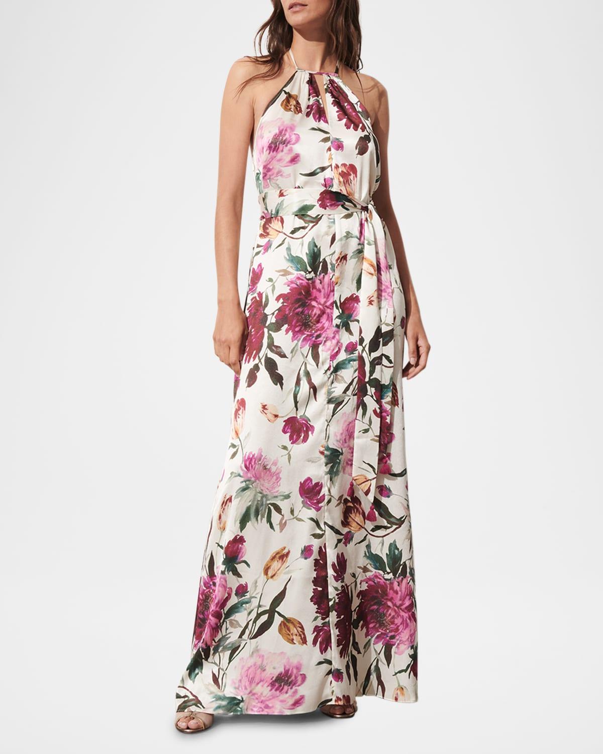 etna floral belted halter maxi dress