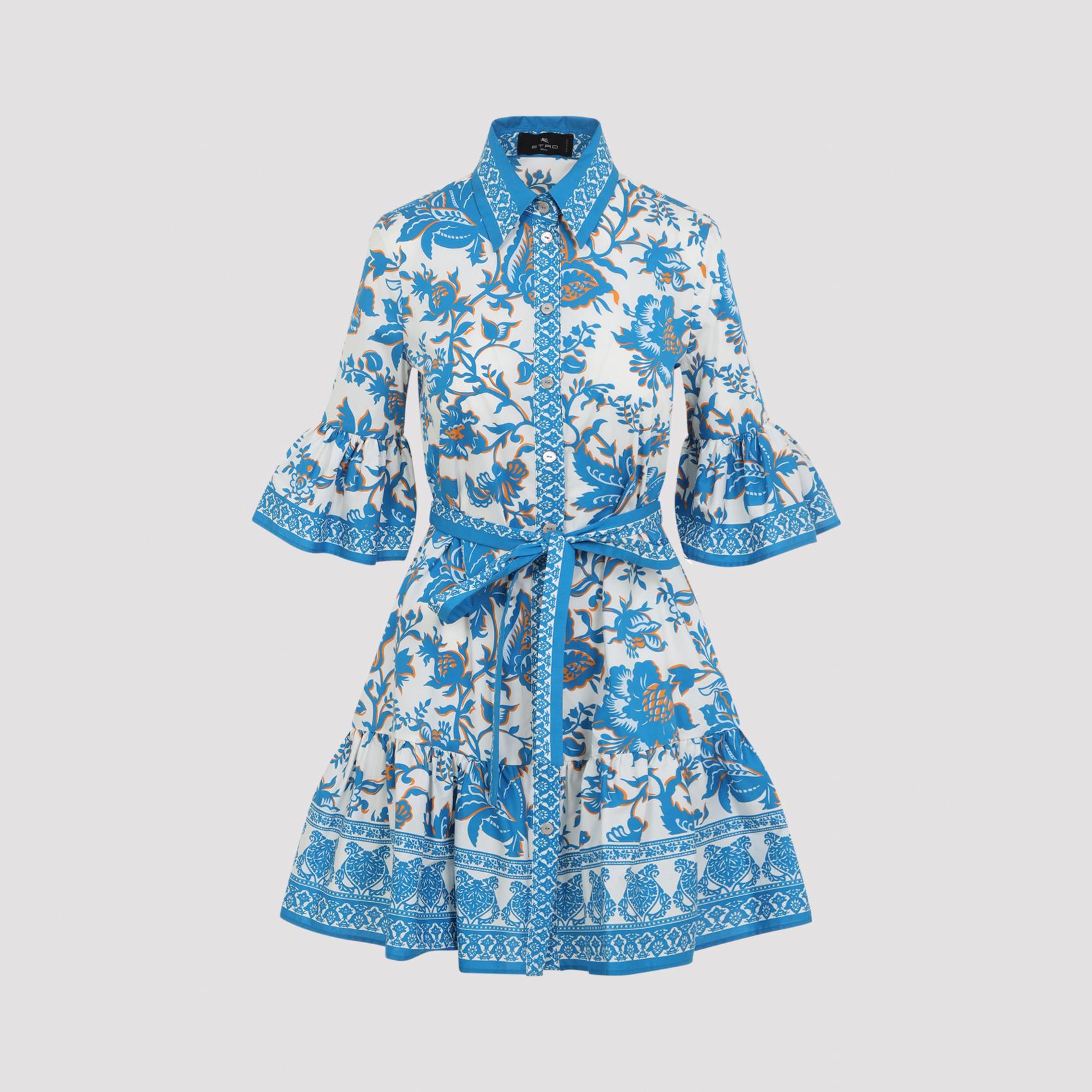 etro belt mini dress blue cotton elastan - women