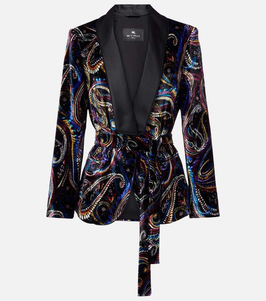 etro belted velvet jacquard blazer