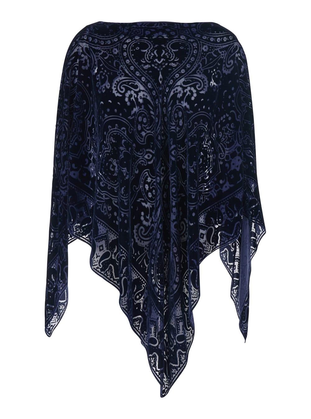 etro blue cape with all-over paisley motif and triangular hem in silk blend woman