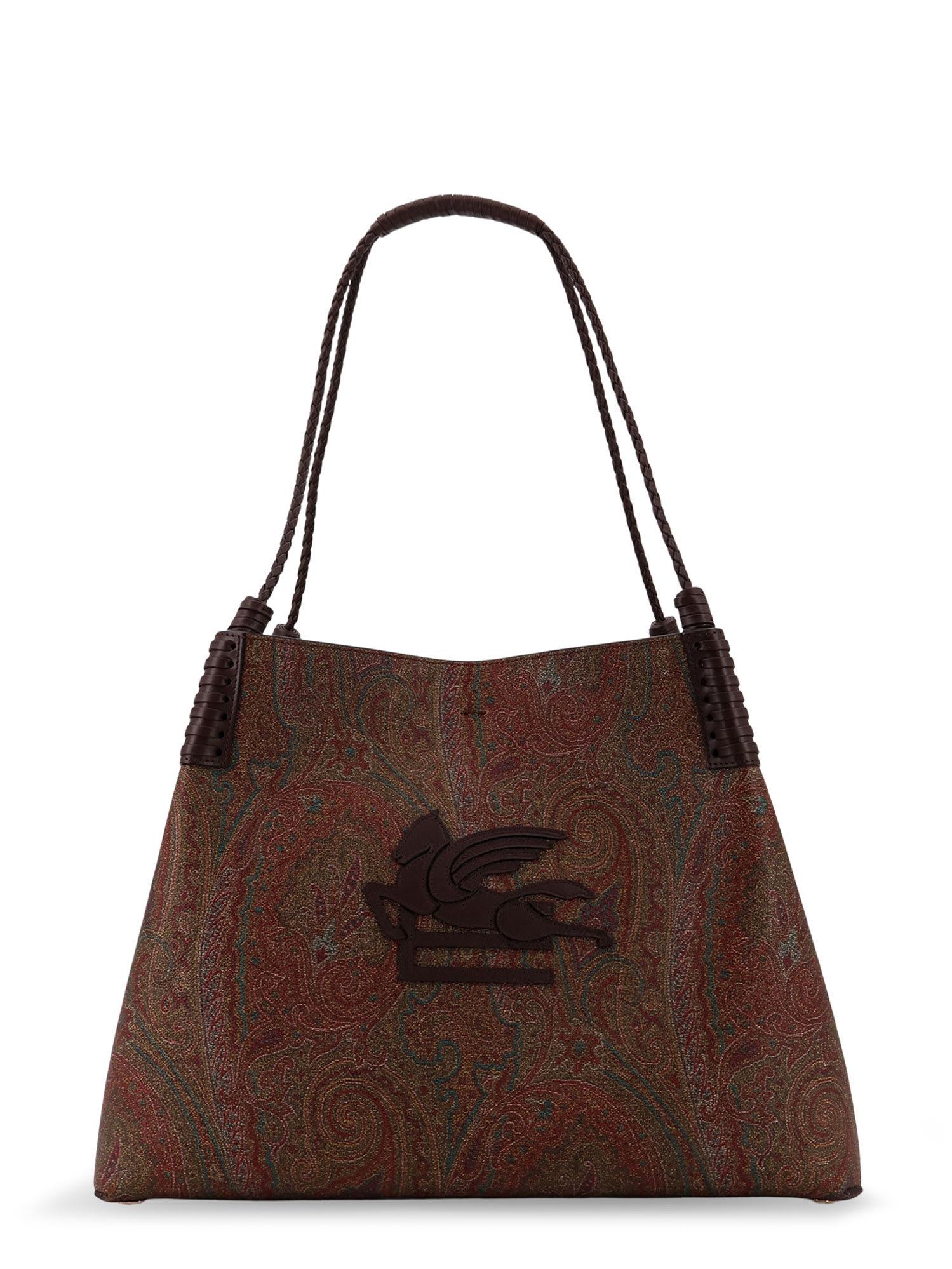 etro coated canvas shoulder bag with paisley jacquard pattern
