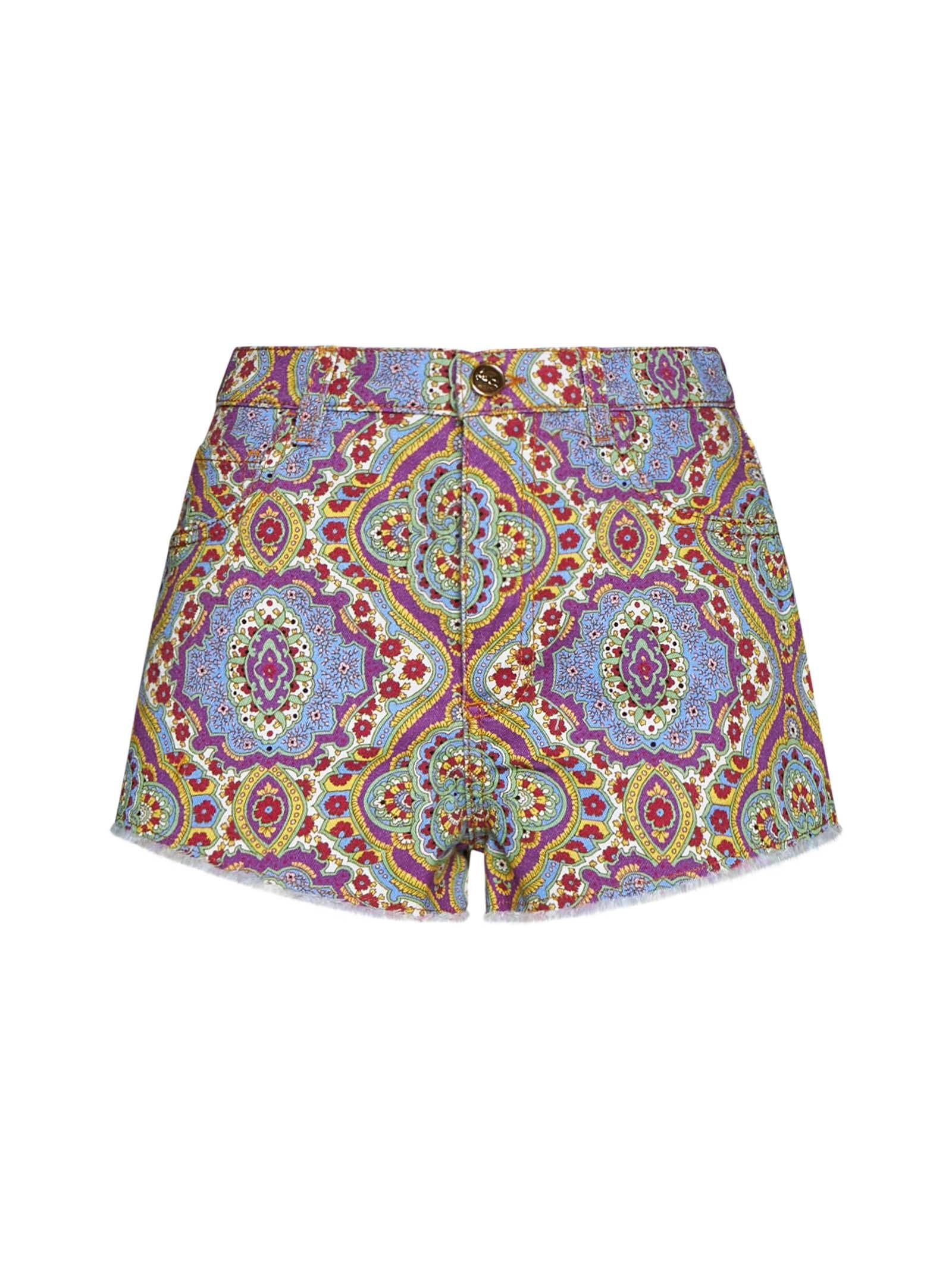 etro denim shorts with medallion print