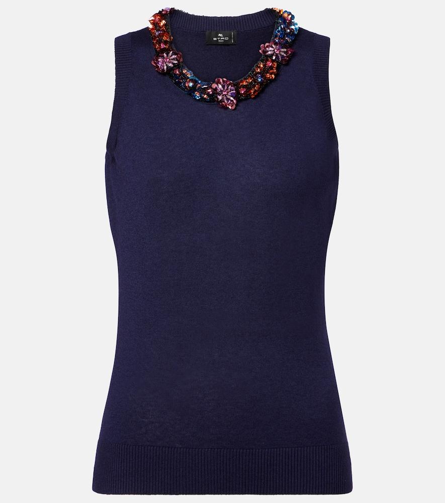 etro embellished silk and cashmere top
