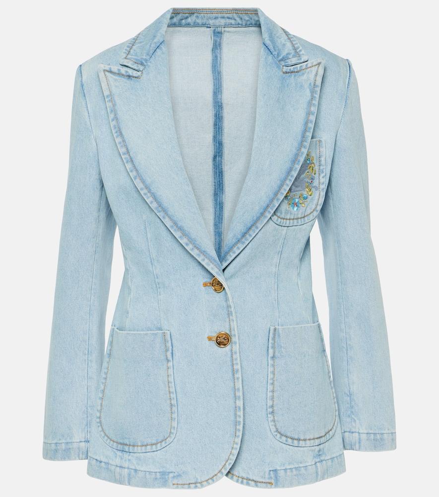 etro embroidered denim blazer