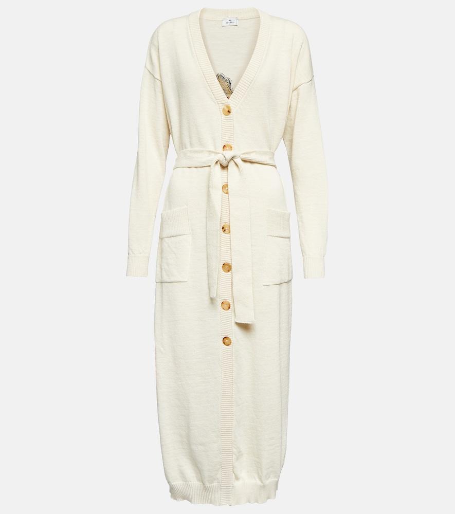 etro embroidered wool, linen and cotton cardigan