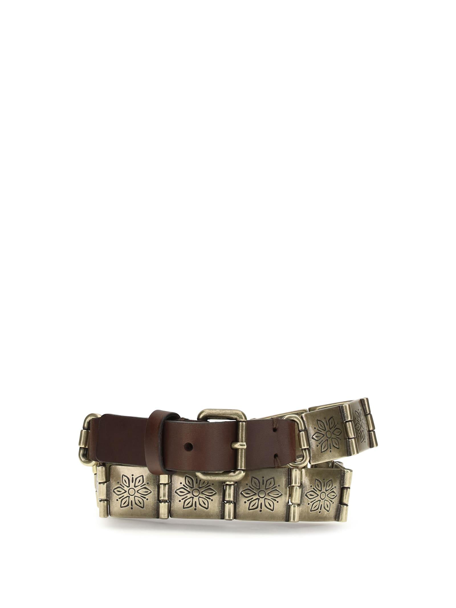 etro engraved metal and leather belt