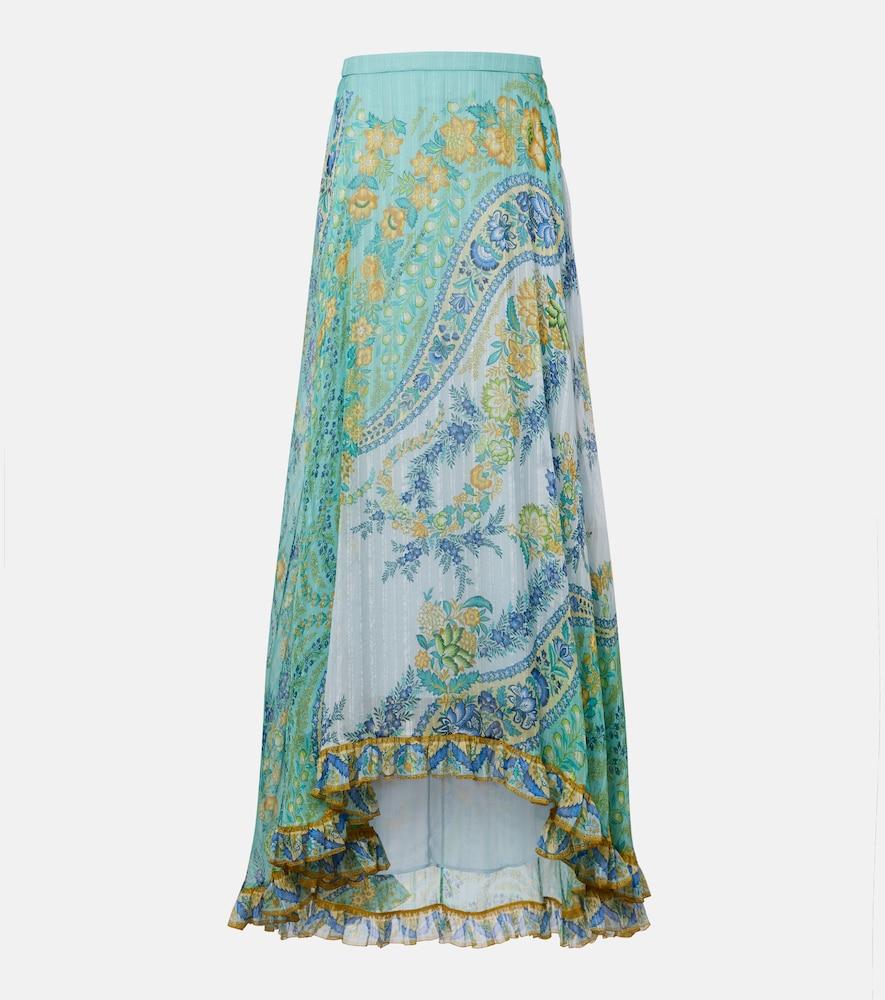 etro floral asymmetric silk maxi skirt