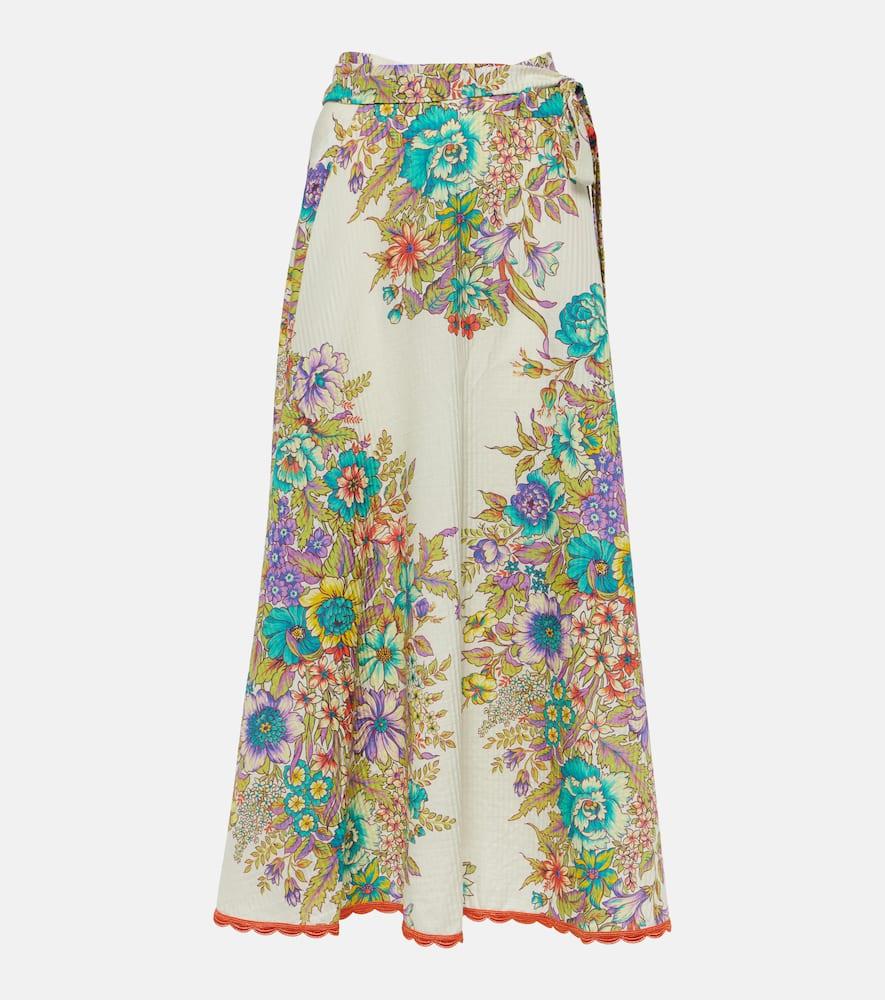 etro floral cotton and silk midi skirt