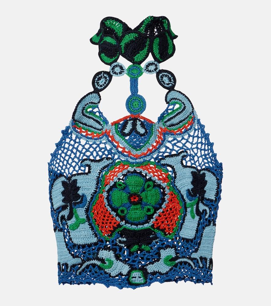 etro floral crochet cotton crop top